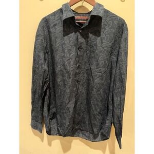 Men's Paisley Print Perry Ellis Button Down Shirt Black Size XXL